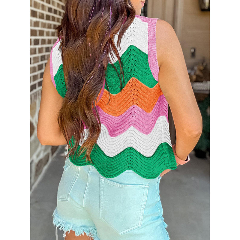 Rainbow Striped Sweater Top Vest