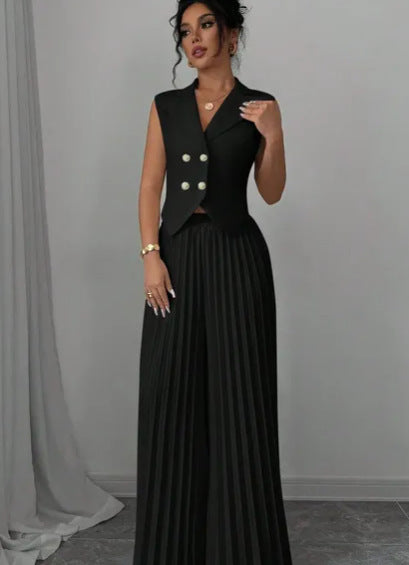 Sleeveless Vest Pleated Pants Set - JEXIE