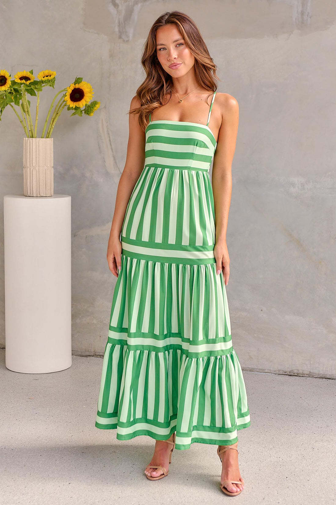 Striped Printed Spaghetti Straps Dress - JEXIE