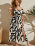 Off-shoulder Side Slit Flowy Maxi Dress - JEXIE