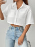 Front Pockets Plain Crop Top Shirt