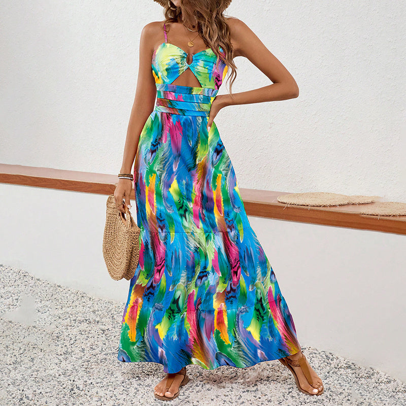 Boho Maxi Dress Colorful Sundress - JEXIE