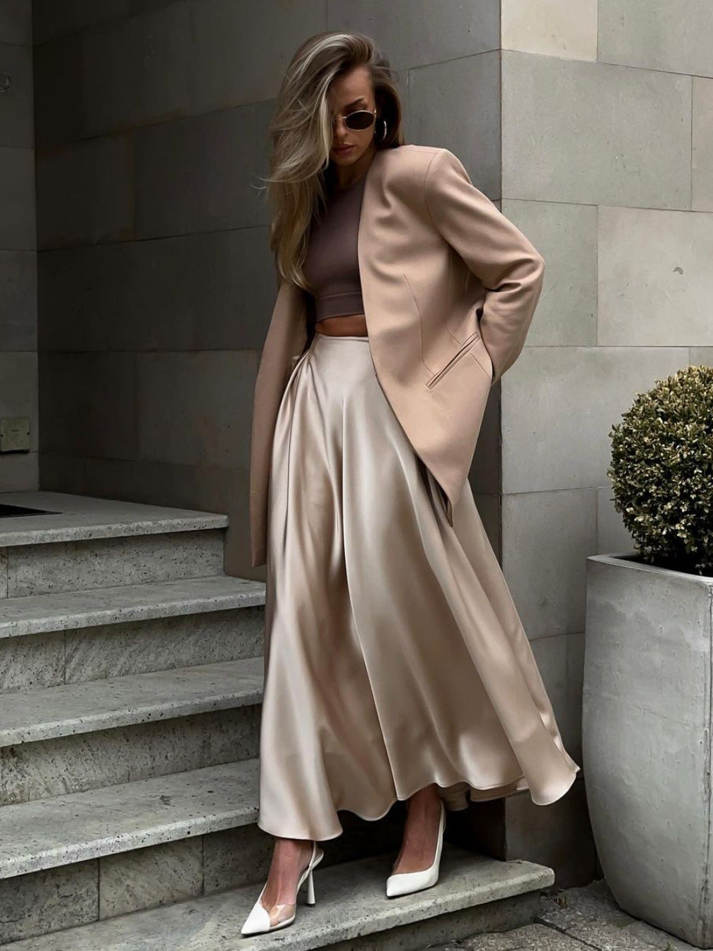 Satin Flares Long Skirt - JEXIE