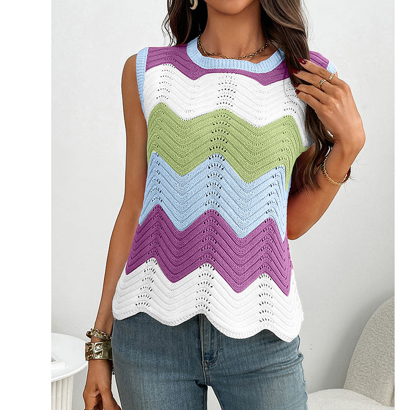 Rainbow Striped Sweater Top Vest