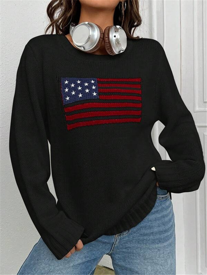 Loose USA Flag Print Sweater - JEXIE