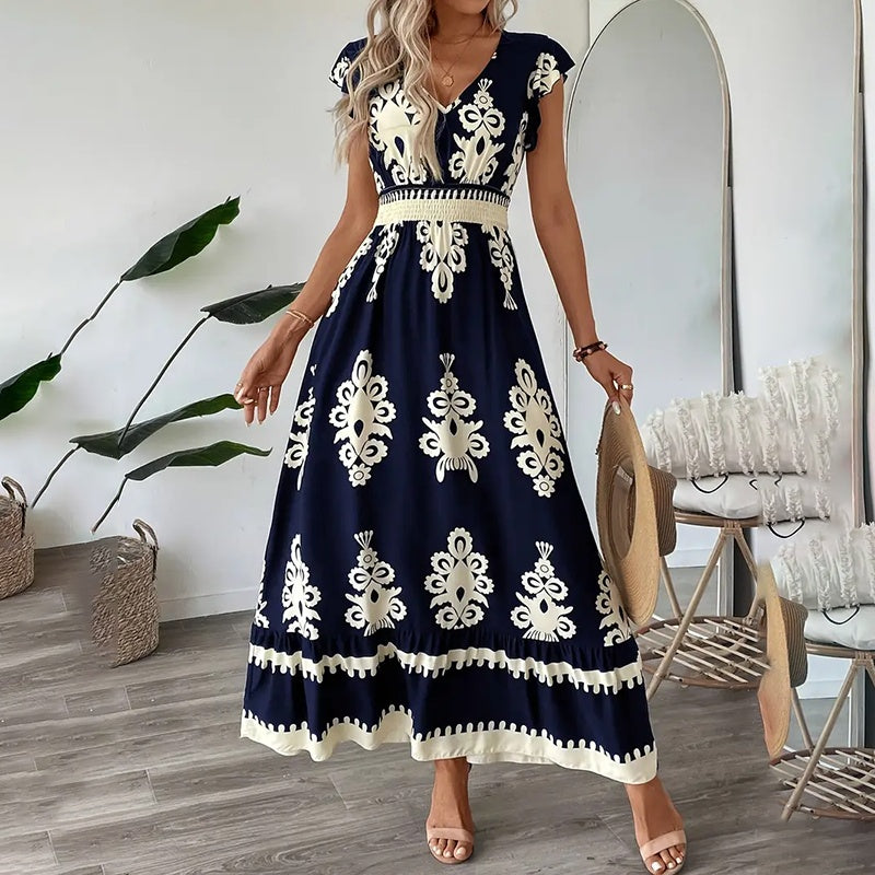 Damask Flowy Maxi Dress - JEXIE