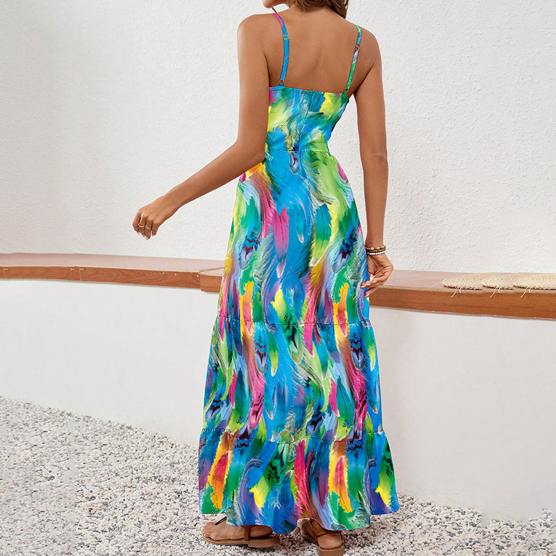 Boho Maxi Dress Colorful Sundress - JEXIE