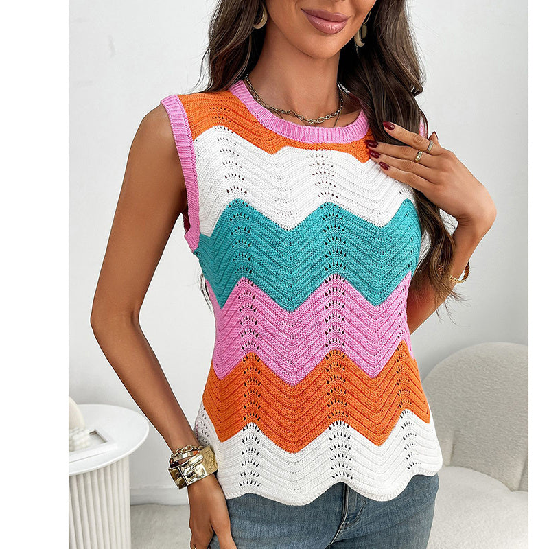 Rainbow Striped Sweater Top Vest