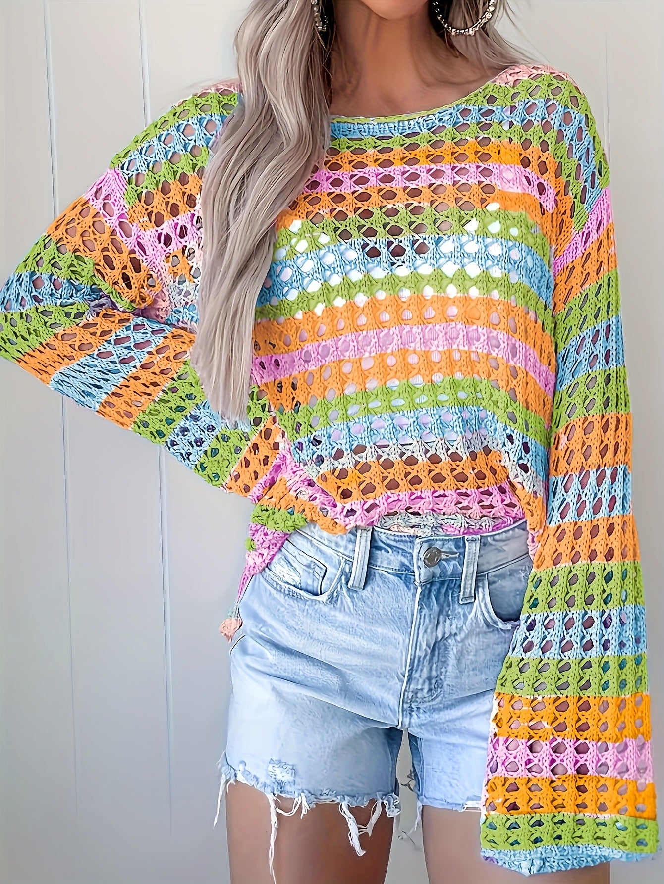 Color Stripes Boho Net Top
