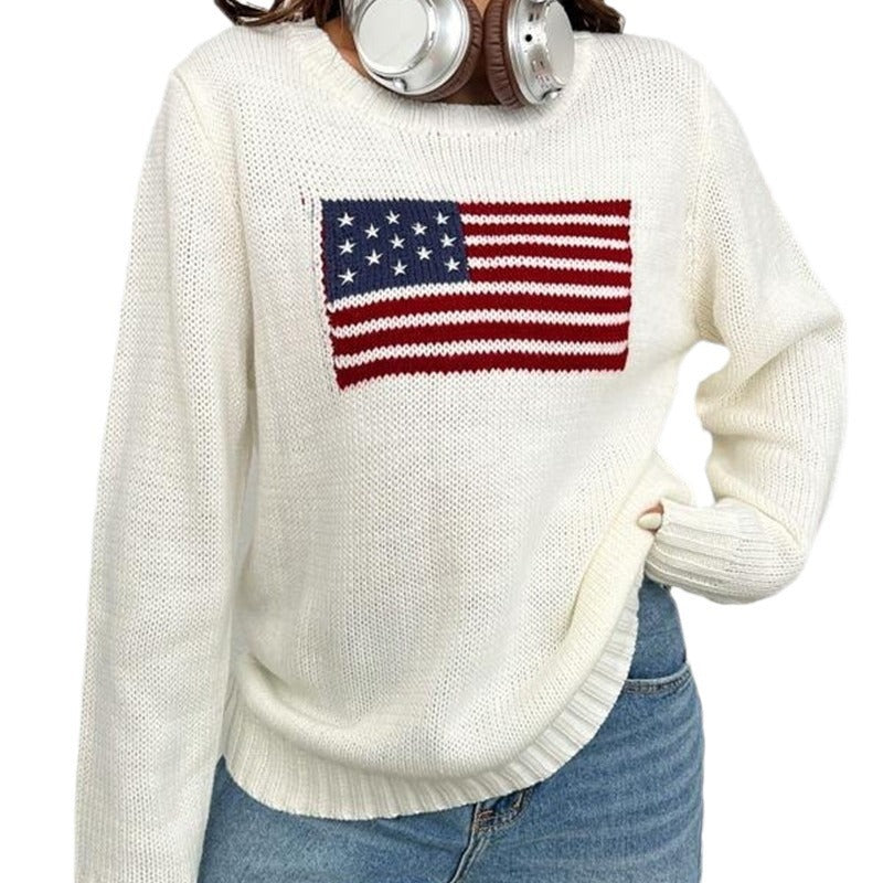 Loose USA Flag Print Sweater - JEXIE