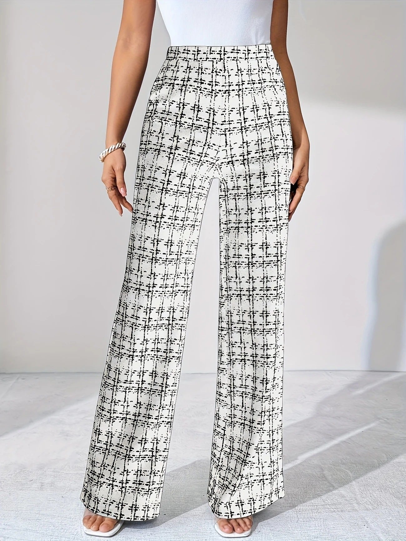 Plaid High Waist Straight Pants