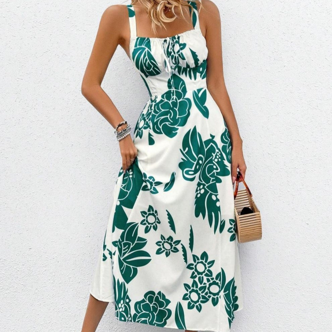 Color Floral Pattern White Dress