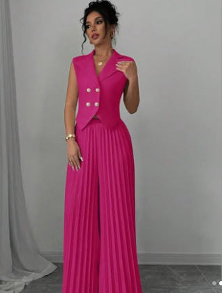 Sleeveless Vest Pleated Pants Set - JEXIE
