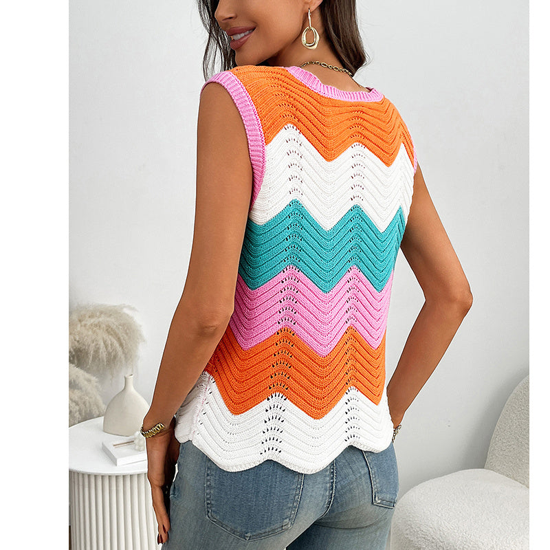 Rainbow Striped Sweater Top Vest