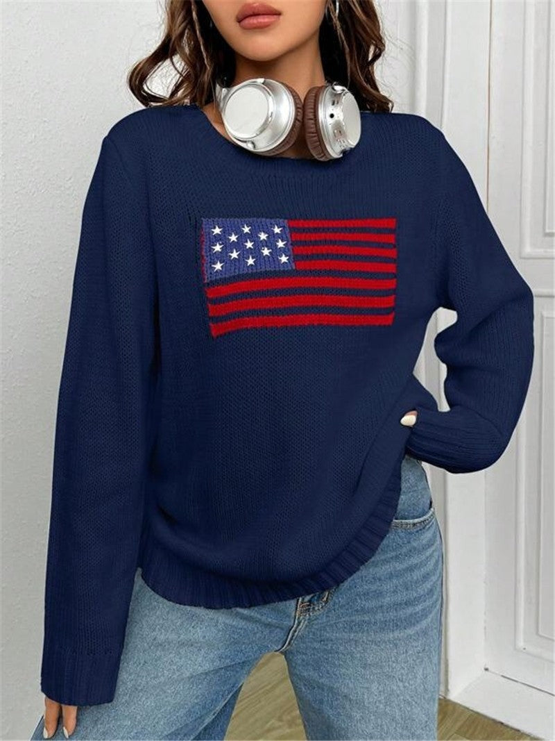 Loose USA Flag Print Sweater - JEXIE
