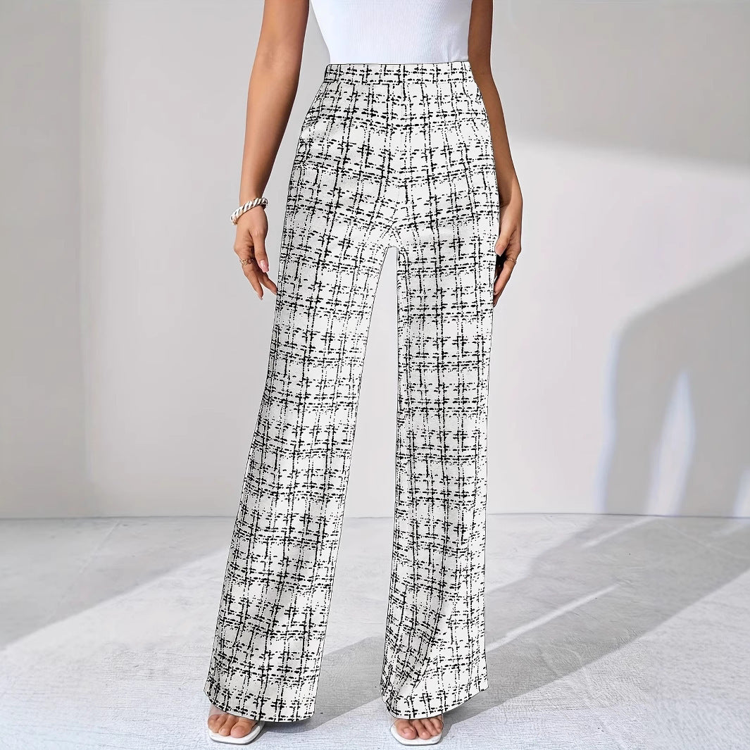 Plaid High Waist Straight Pants