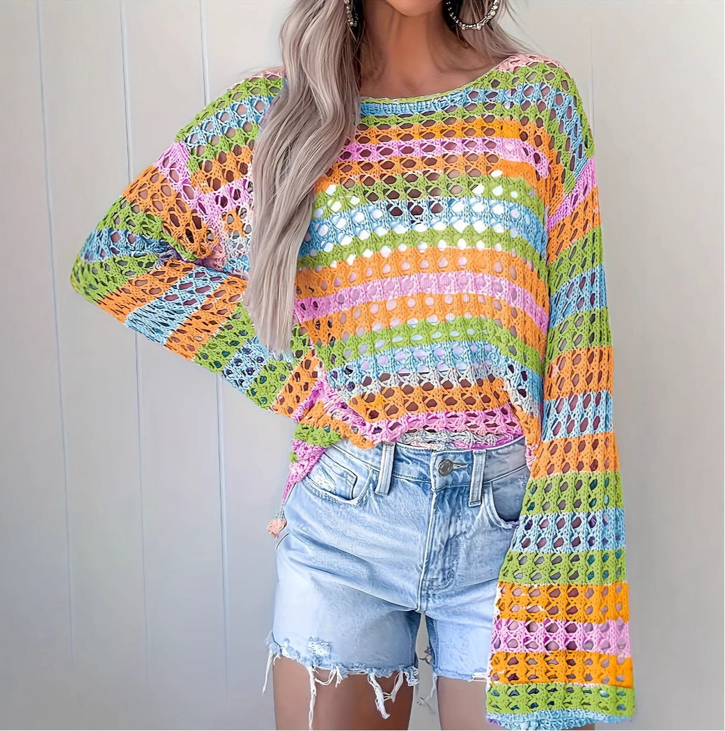 Color Stripes Boho Net Top