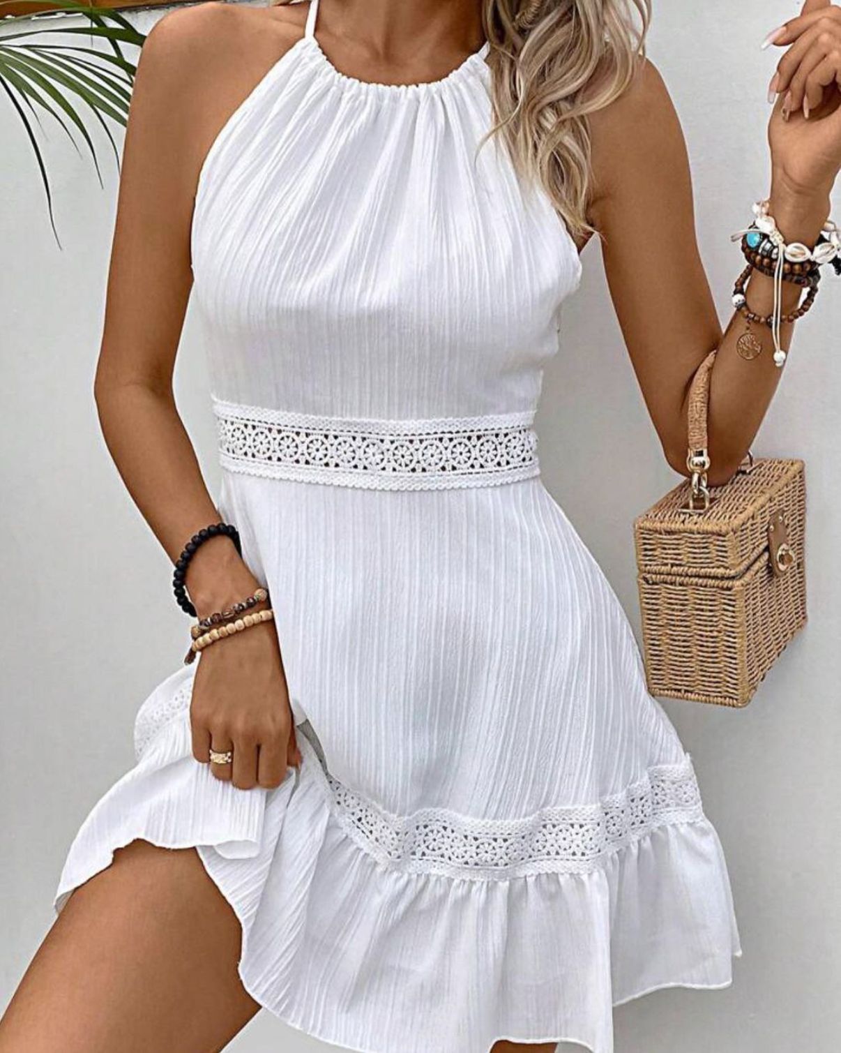 Hollow Lace Neck Tie Dress - JEXIE