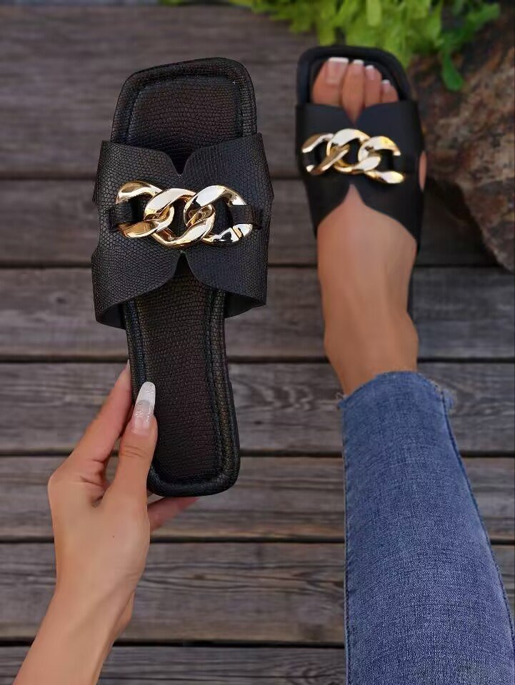 Lightweight Chain Casual Flat Slippers - JEXIE