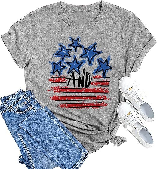 Stars and Stripes Print T-shirt - JEXIE