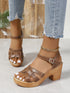 Plus Size Roman Women's Peep Toe Chunky Heel Buckle High Heel Sandals - JEXIE