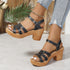 Plus Size Roman Women's Peep Toe Chunky Heel Buckle High Heel Sandals - JEXIE