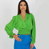 Stringy Waist Loose Green Blouse - JEXIE