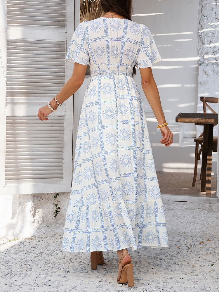 Sun Prints Checkered V-neck Dress - JEXIE