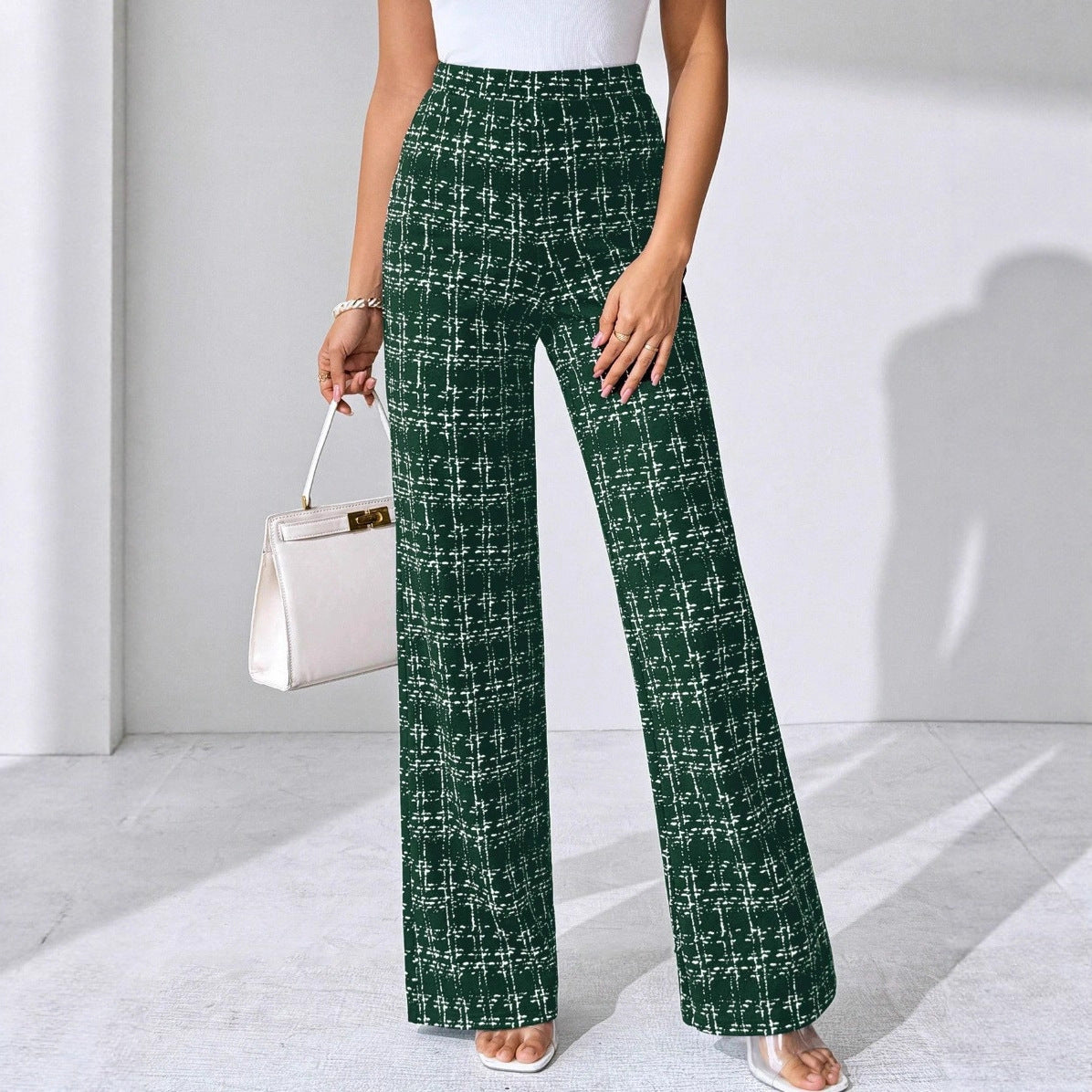 Plaid High Waist Straight Pants