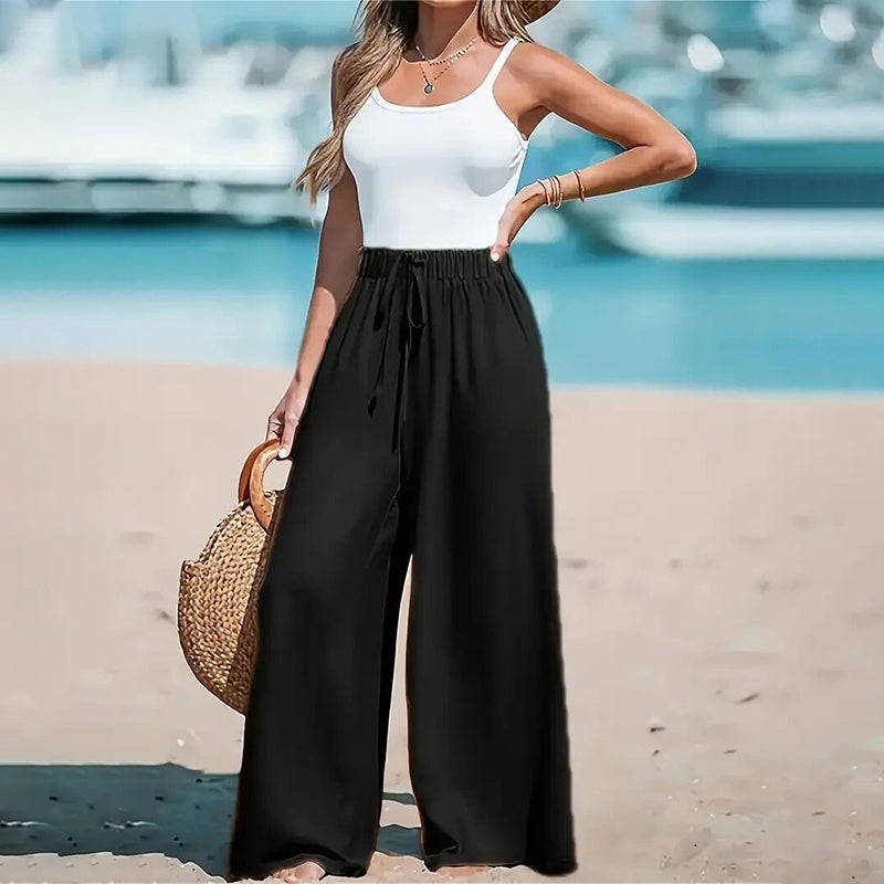 Elastic High Waist Loose Fit Pants - JEXIE