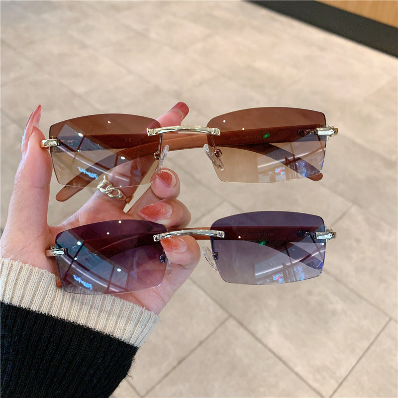 Frameless Wood Grain Leg Sunglasses - JEXIE