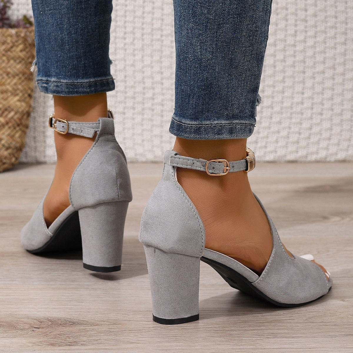 Buckle Suede Chunky Heels - JEXIE