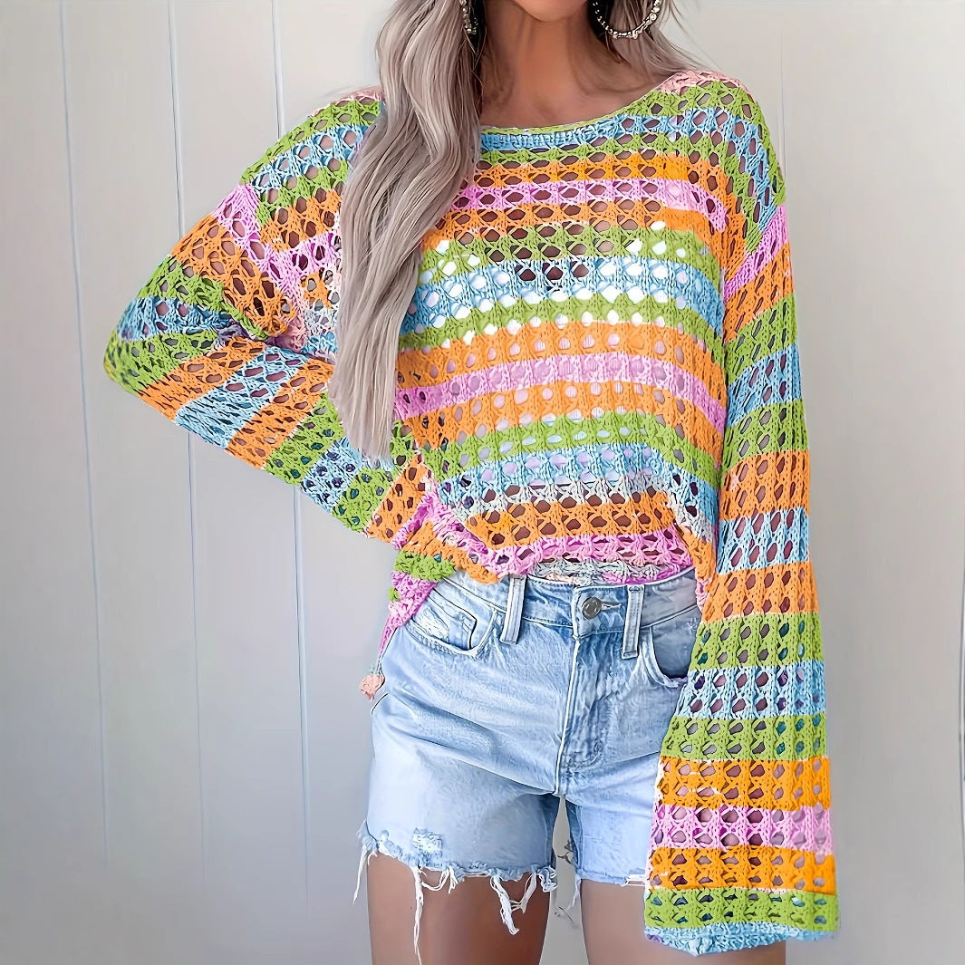 Color Stripes Boho Net Top