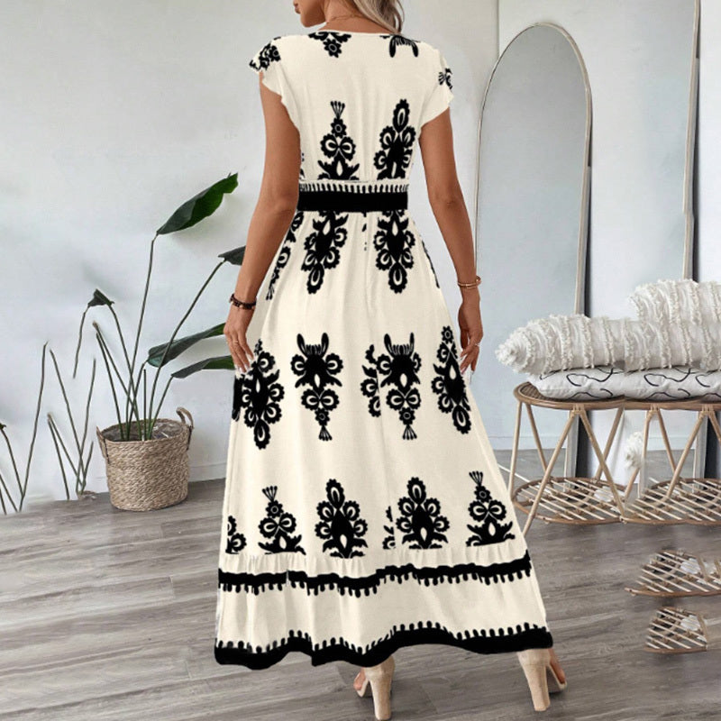 Damask Flowy Maxi Dress - JEXIE