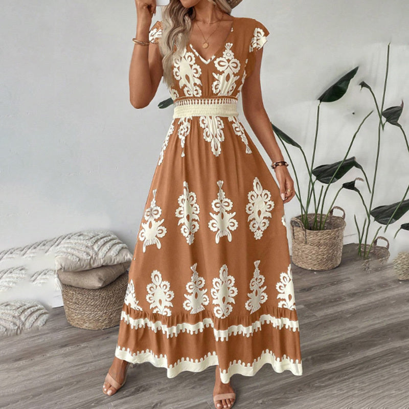 Damask Flowy Maxi Dress - JEXIE