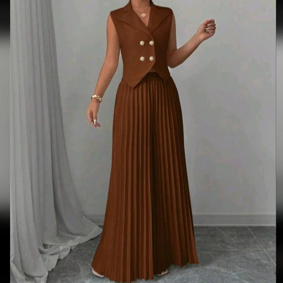 Sleeveless Vest Pleated Pants Set - JEXIE