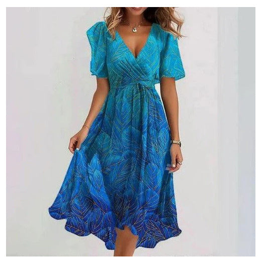 Chiffon Printed Short Sleeve Dress - JEXIE