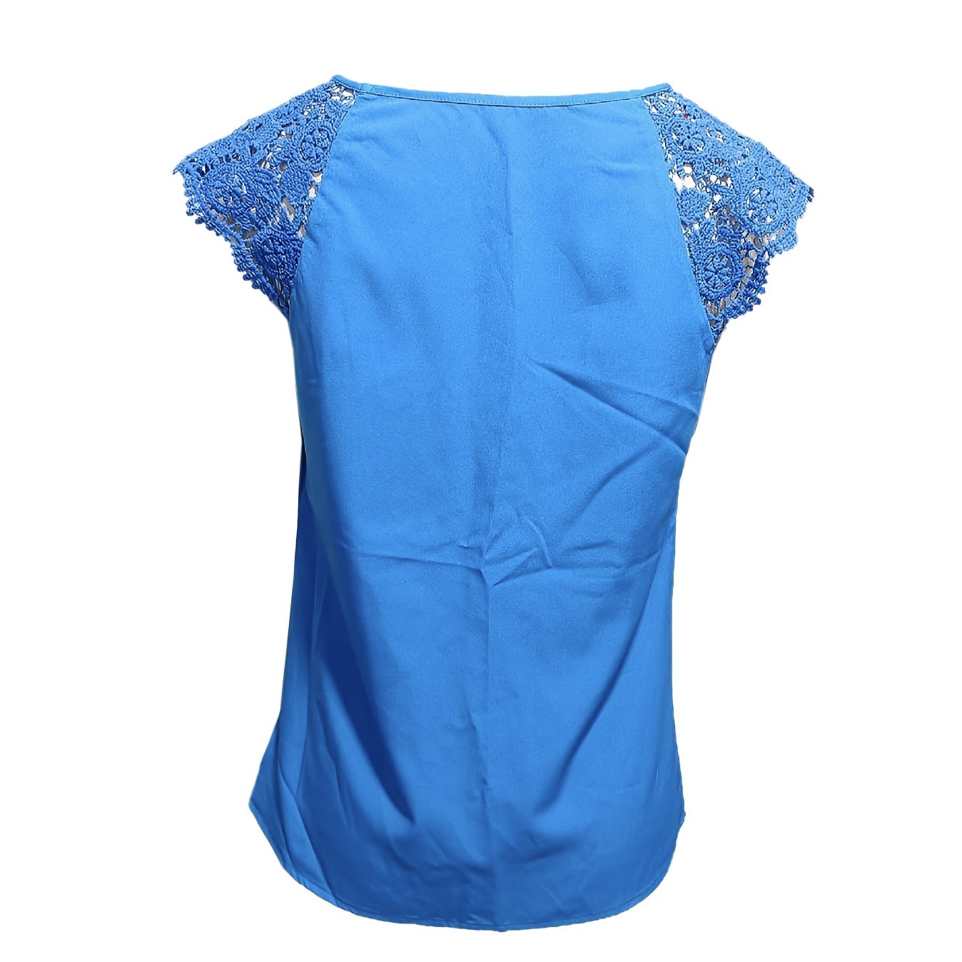 Lace Sleeves Pullover Blue Blouse - JEXIE
