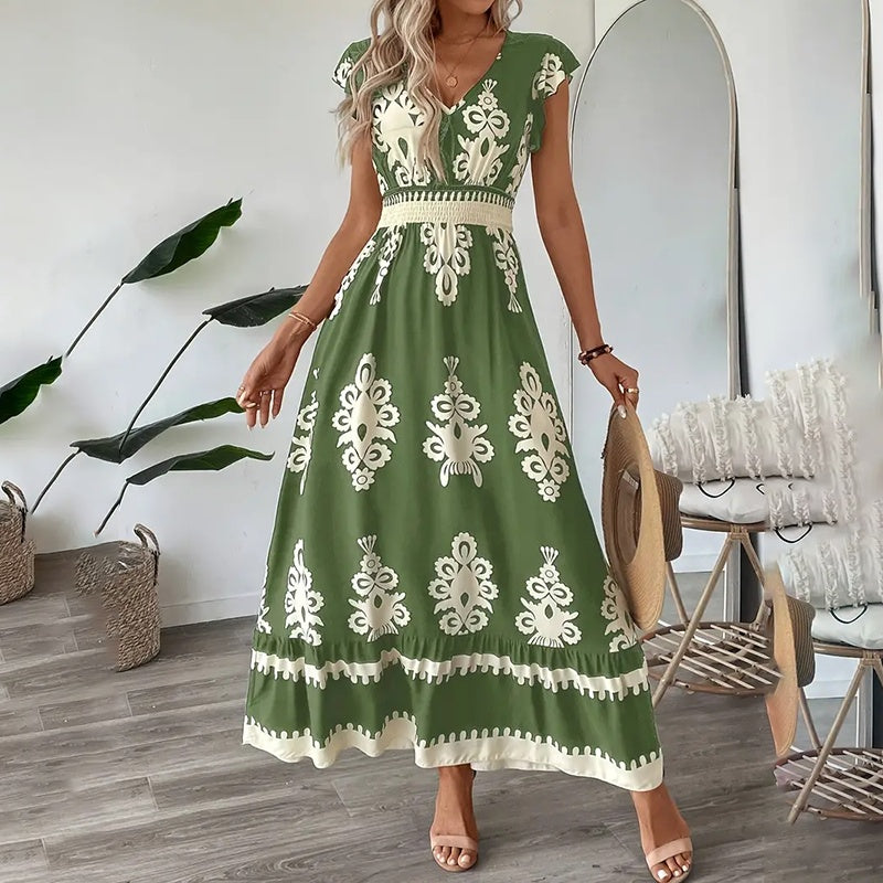 Damask Flowy Maxi Dress - JEXIE