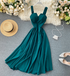V-neck Retro Solid Dress - JEXIE