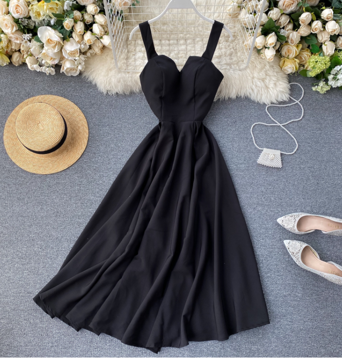 V-neck Retro Solid Dress - JEXIE
