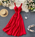 V-neck Retro Solid Dress - JEXIE