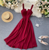 V-neck Retro Solid Dress - JEXIE