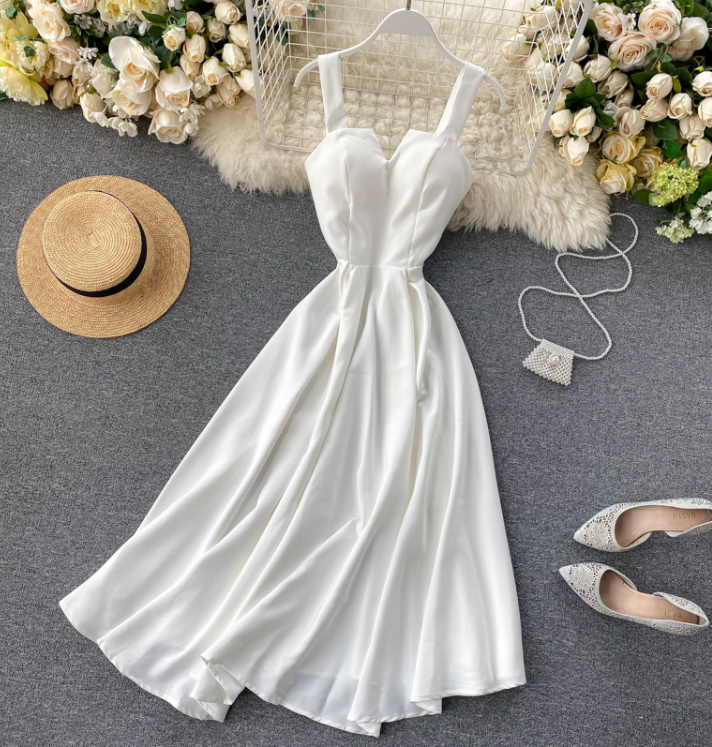 V-neck Retro Solid Dress - JEXIE