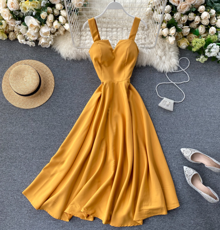 V-neck Retro Solid Dress - JEXIE