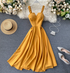 V-neck Retro Solid Dress - JEXIE