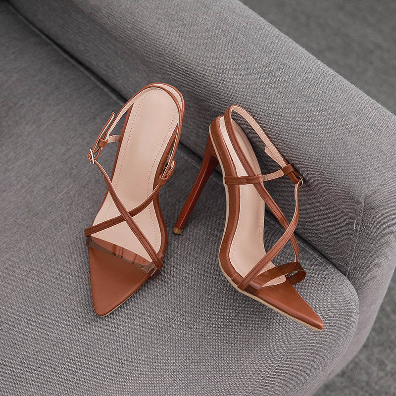 Cross Strap High Heel Pointed Sandals - JEXIE