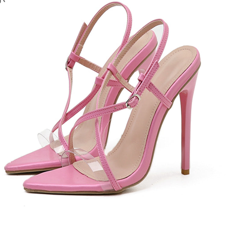 Cross Strap High Heel Pointed Sandals - JEXIE