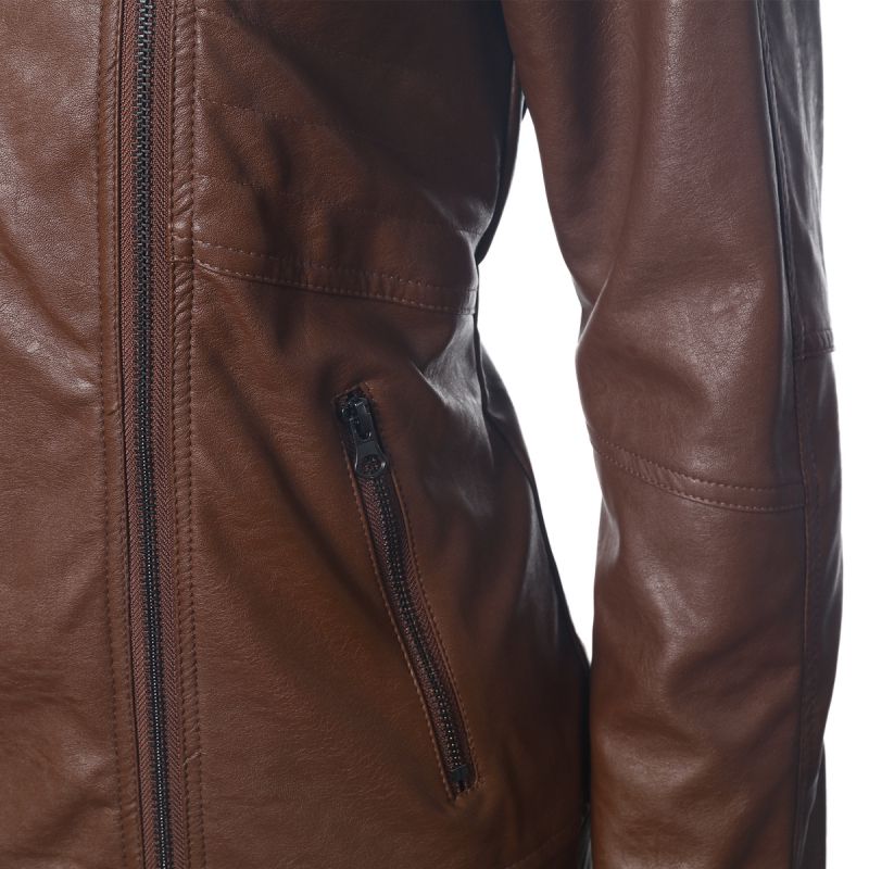 Vintage Pu Solid Zipper Jacket - JEXIE