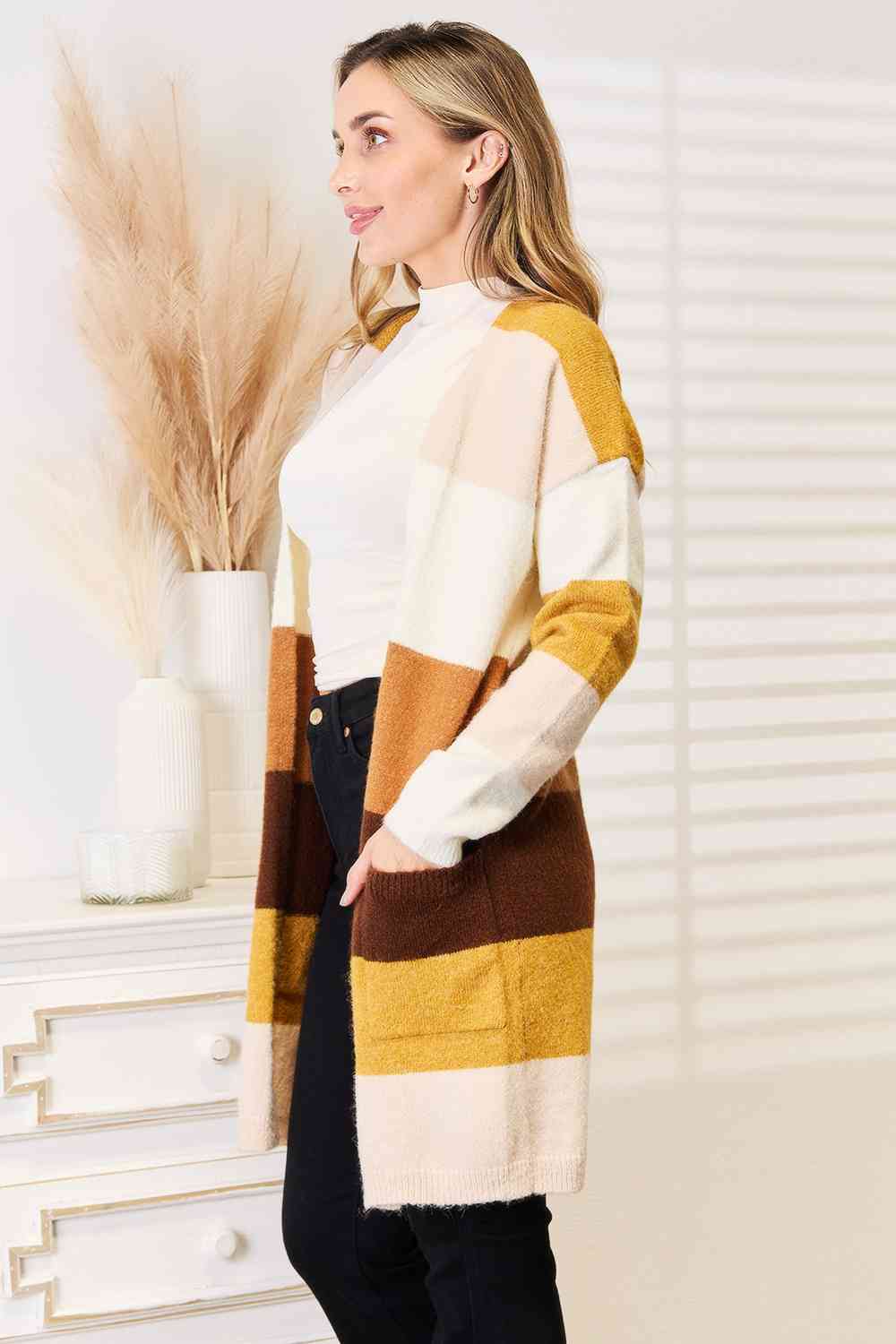 Woven Right Color Block Dropped Shoulder Cardigan - JEXIE